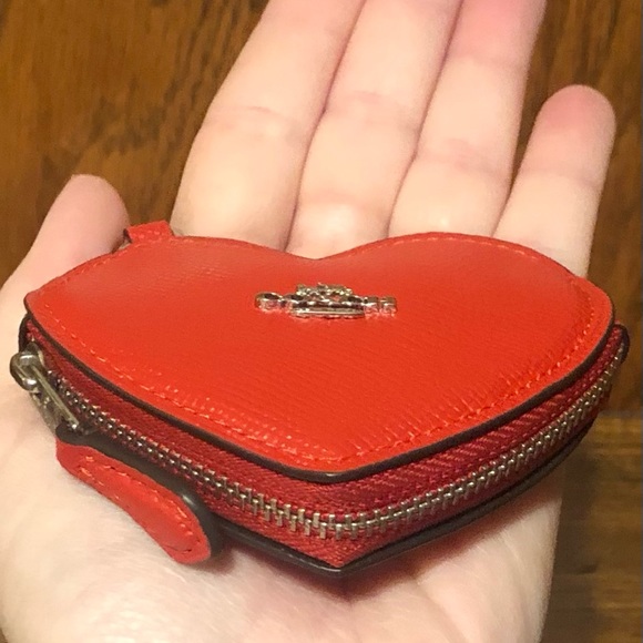 NWT-Coach-Heart ❤️ Bag Charm/Coin Purse-Keychain-Bright Poppy Red-$128 - Picture 3 of 9